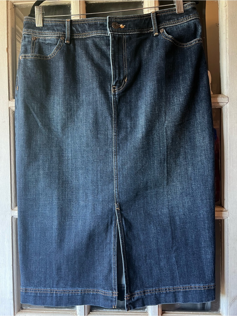 Talbots 14P denim midi Corsica wash Front Slit skirt